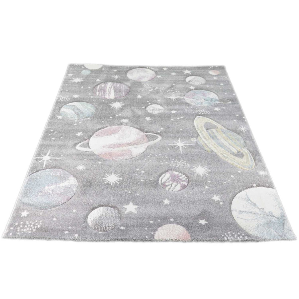 Kindervloerkleed - Planeten Grijs
